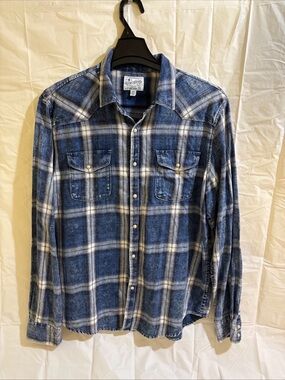 Lucky Brand Blue and White Plaid Button-Down Shirt